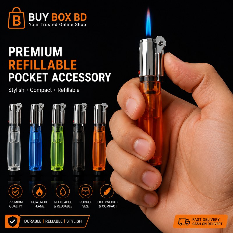 Premium Transparent Refillable Gas Lighter โ Random Color โ Compact Pocket Size ( BUY BOX BD )