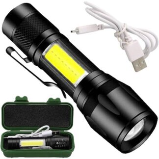 Powerful 4 Mode Rechargeable Electric Small Compact Torch Waterproof Portable Bright LED Light Full Metal Body with Charging Adaptor Torch