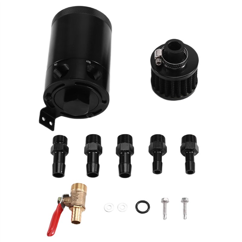 Universal Car Oil Catch Can Baffled Reservoir Tank Separator 2 Port Fluid Filter Cylinder Breather