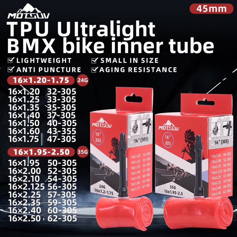 MOTSUV Bicycle TPU Inner Tube Camera Tyre Cycling “305 16” 16x1.2-1.75 1.95-2.5 16 Inch 32-62-305 2.25 Tire BMX Bike Pneu Parts