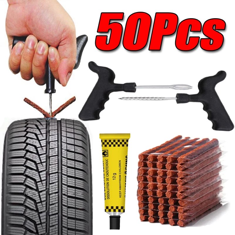 5-50Pcs Car Tire Repair Tool Kit with Strip Tubeless Tyre Puncture Studding Plug Motorcycle Truck Vacuum Tire Repair Tool