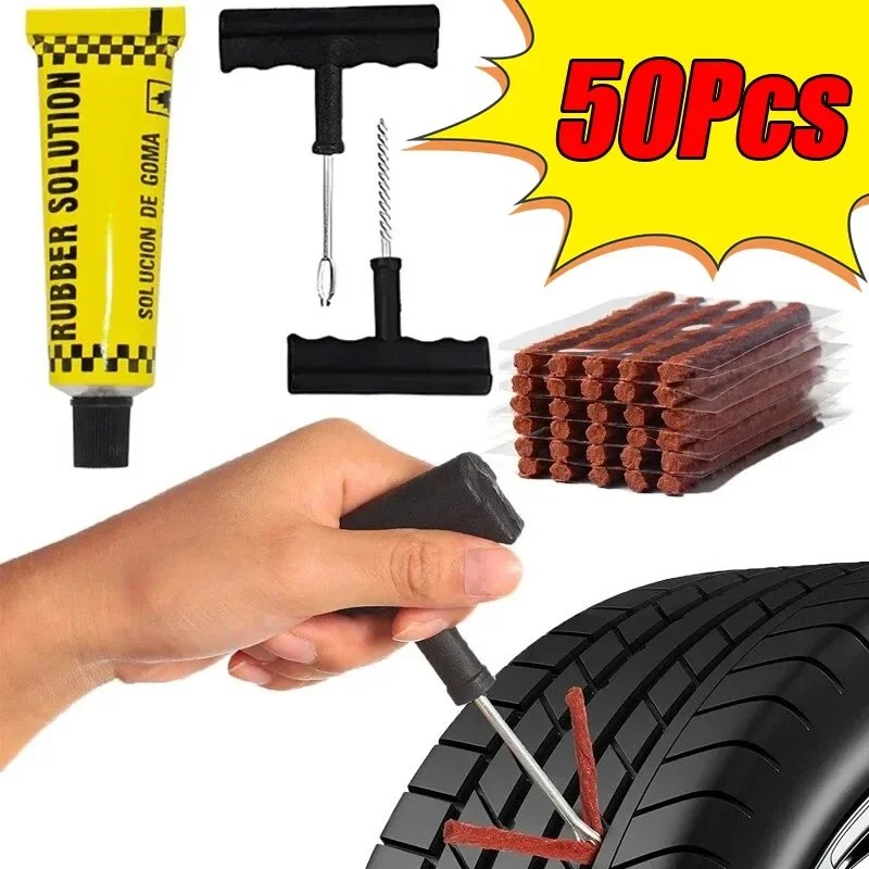 5-50Pc Car Tire Repair Tool Kit with Strips Tubeless Tyre Puncture Studding Plug Motorcycle Truck Vacuum Tire Repair Tool